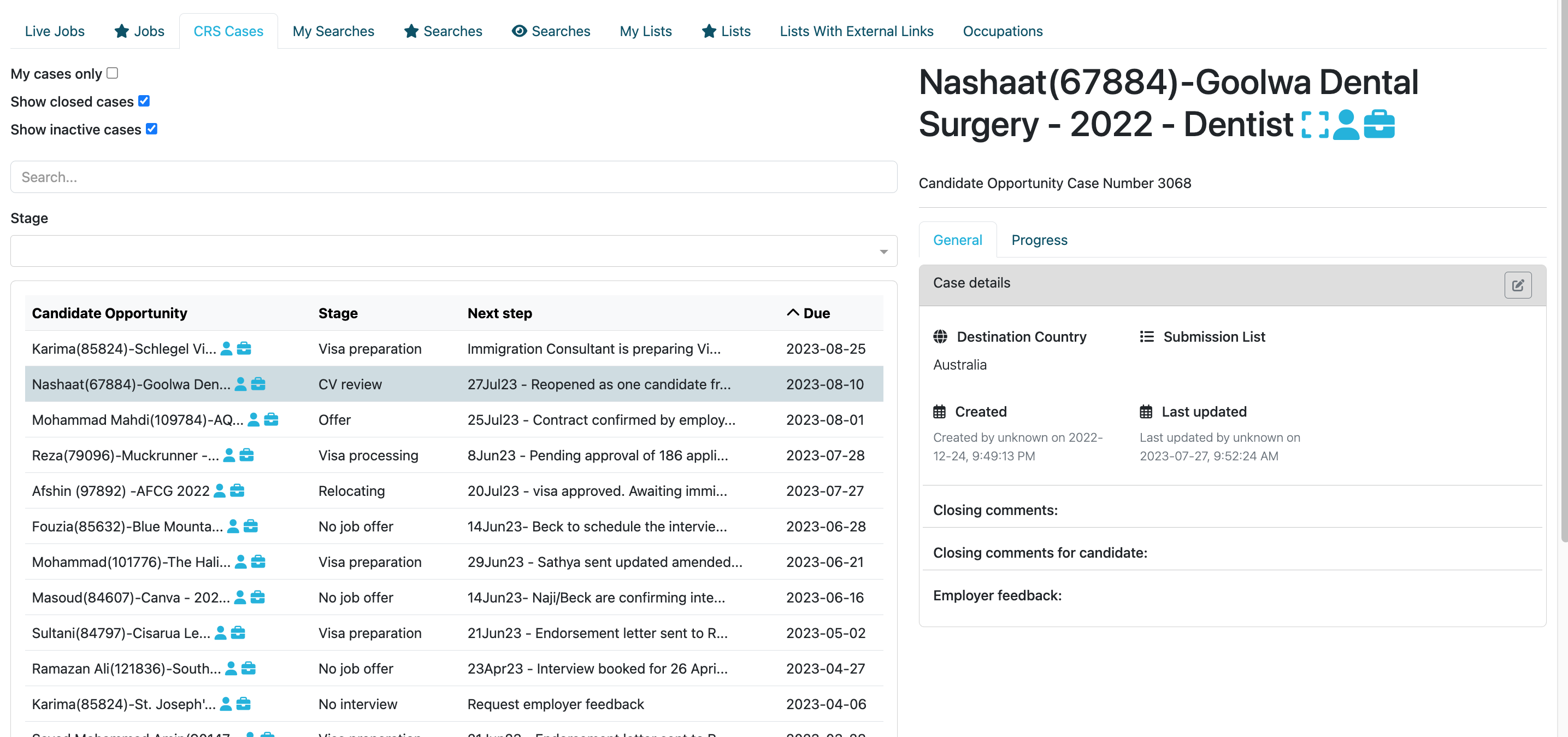 Job Opportunity Cases