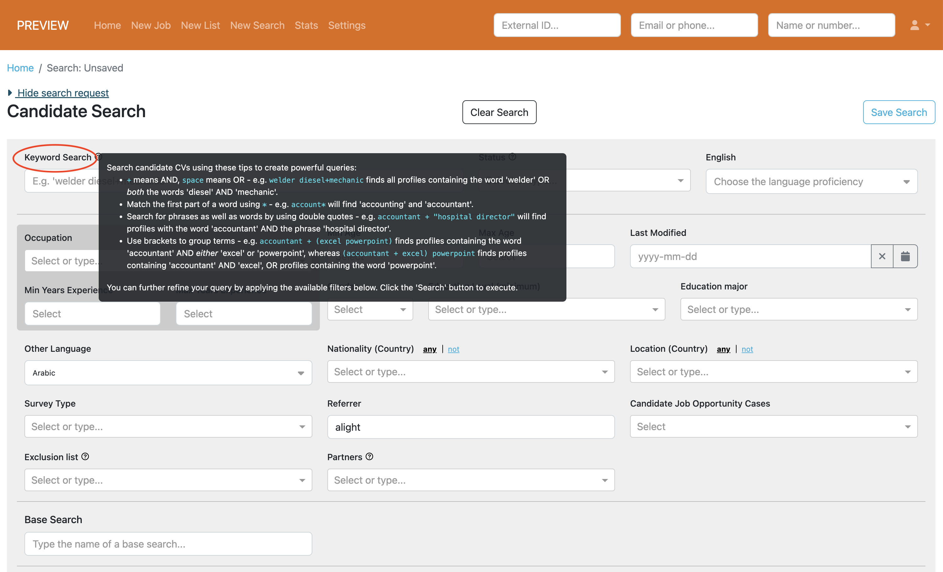 Keyword Search and Tooltip