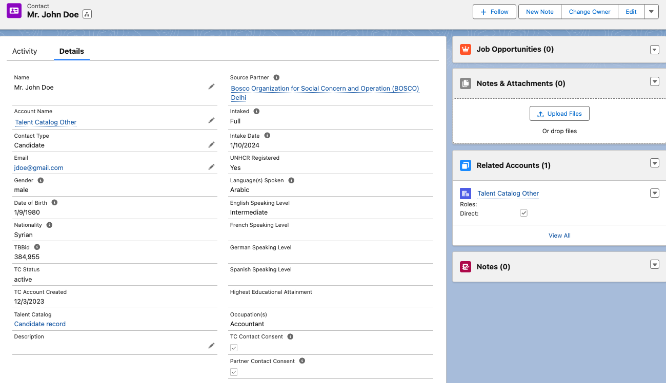 Candidate Data in Salesforce
