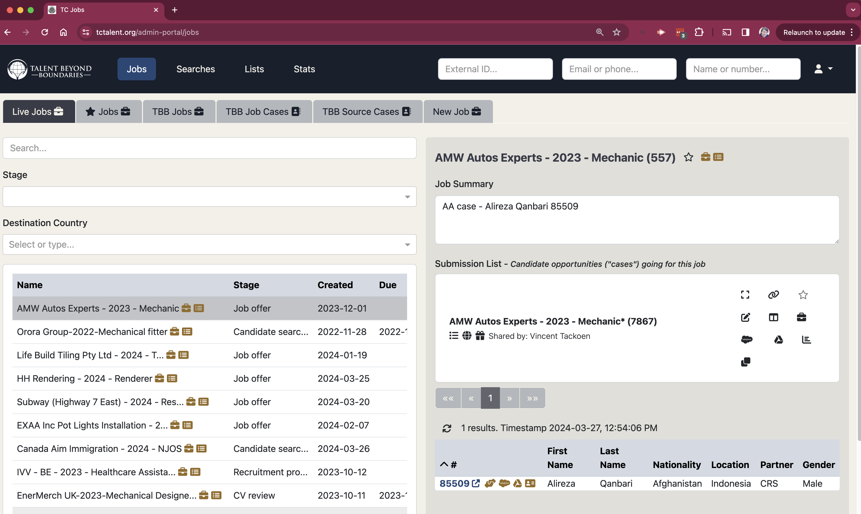 Previous Job Sidebar