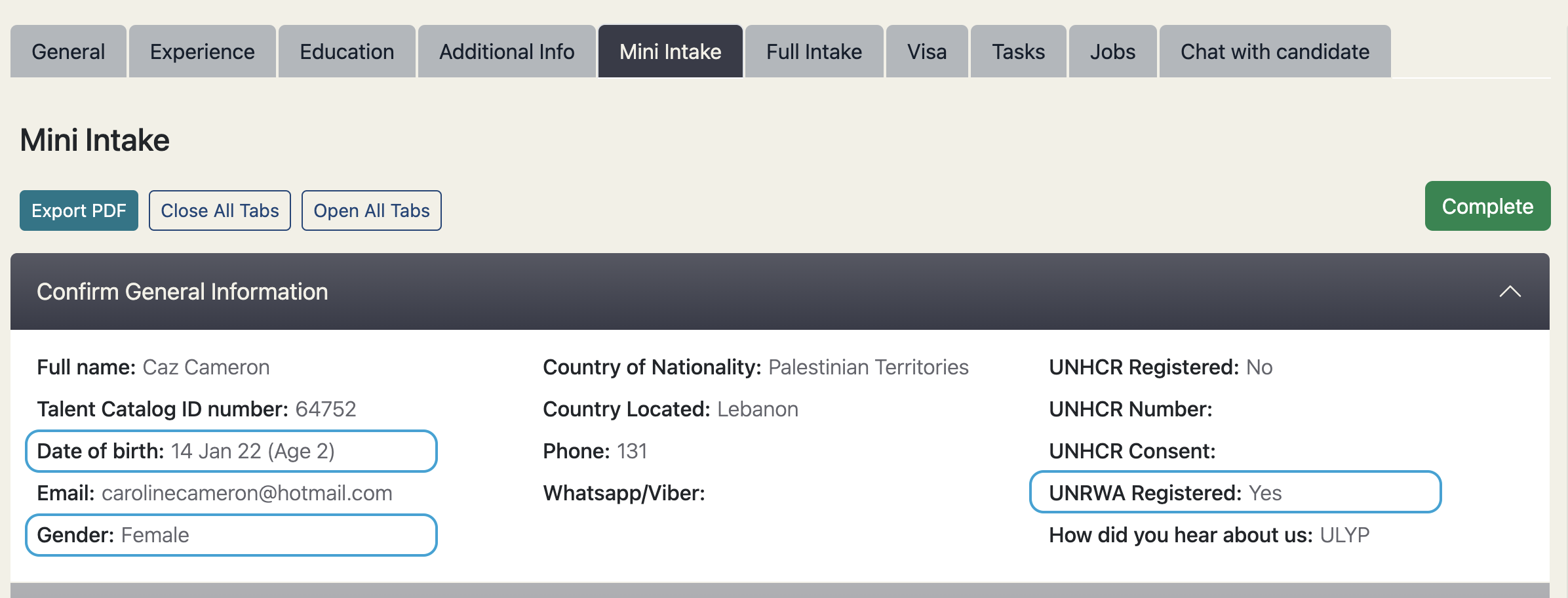 Confirm General Information