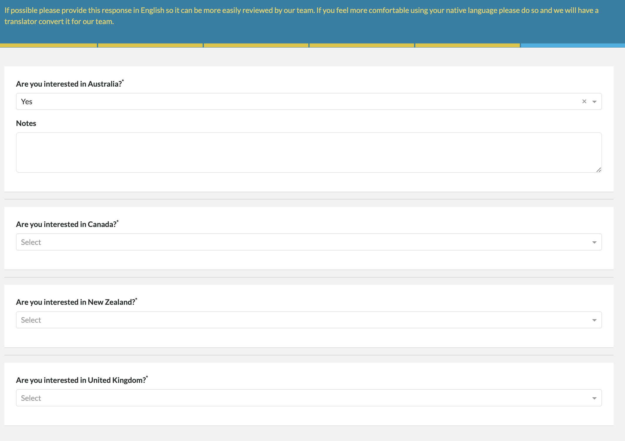 Destination Preferences