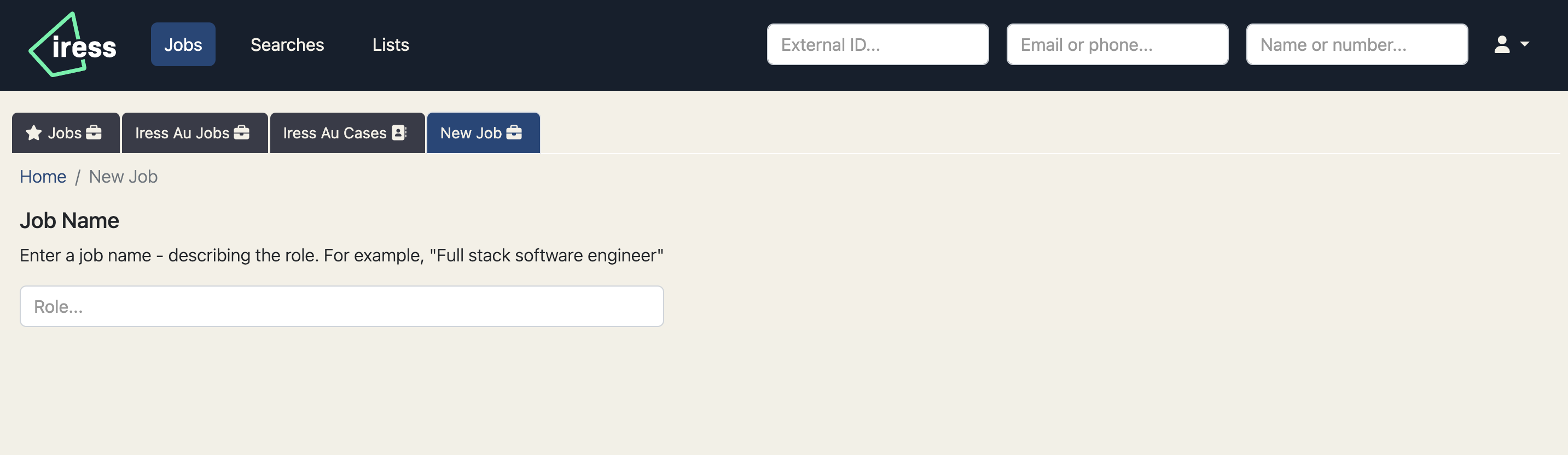 Employer Access New Job Screen - Iress