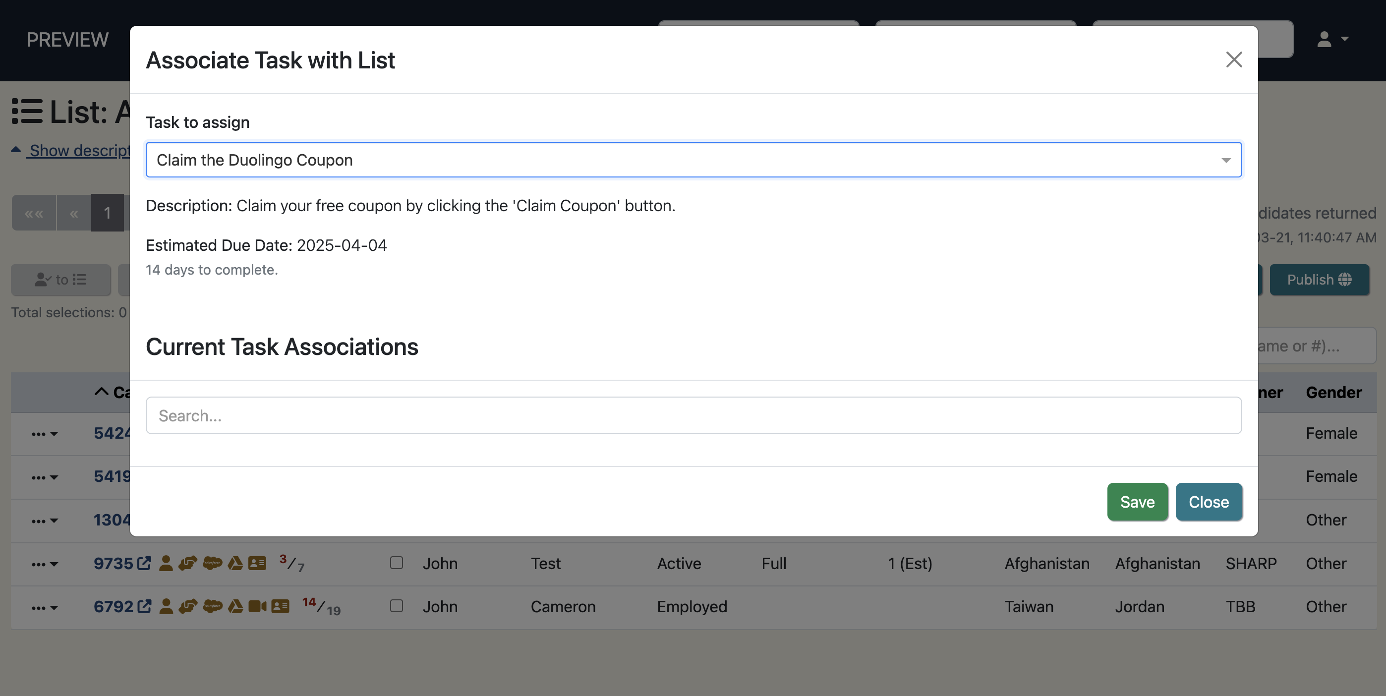 Assign coupon to list
