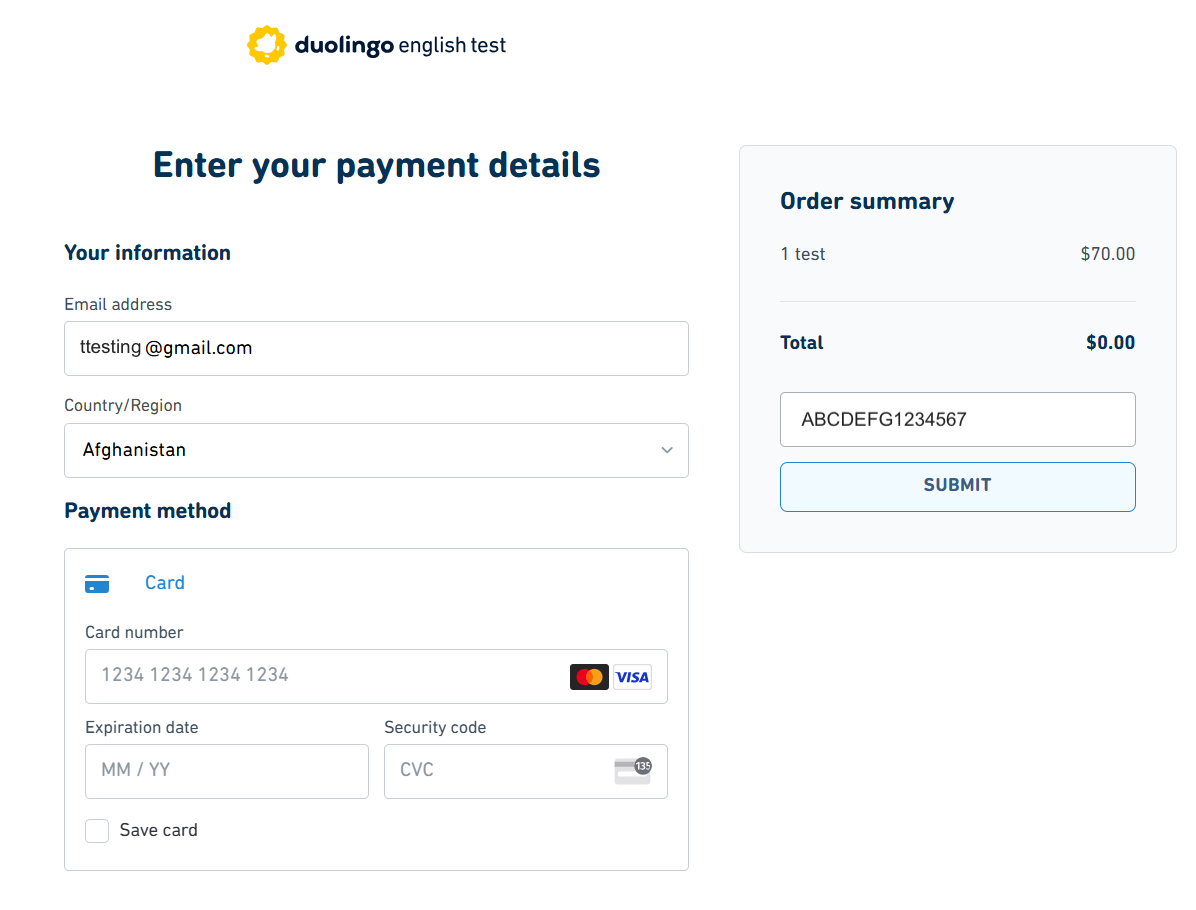 Duolingo page checkout