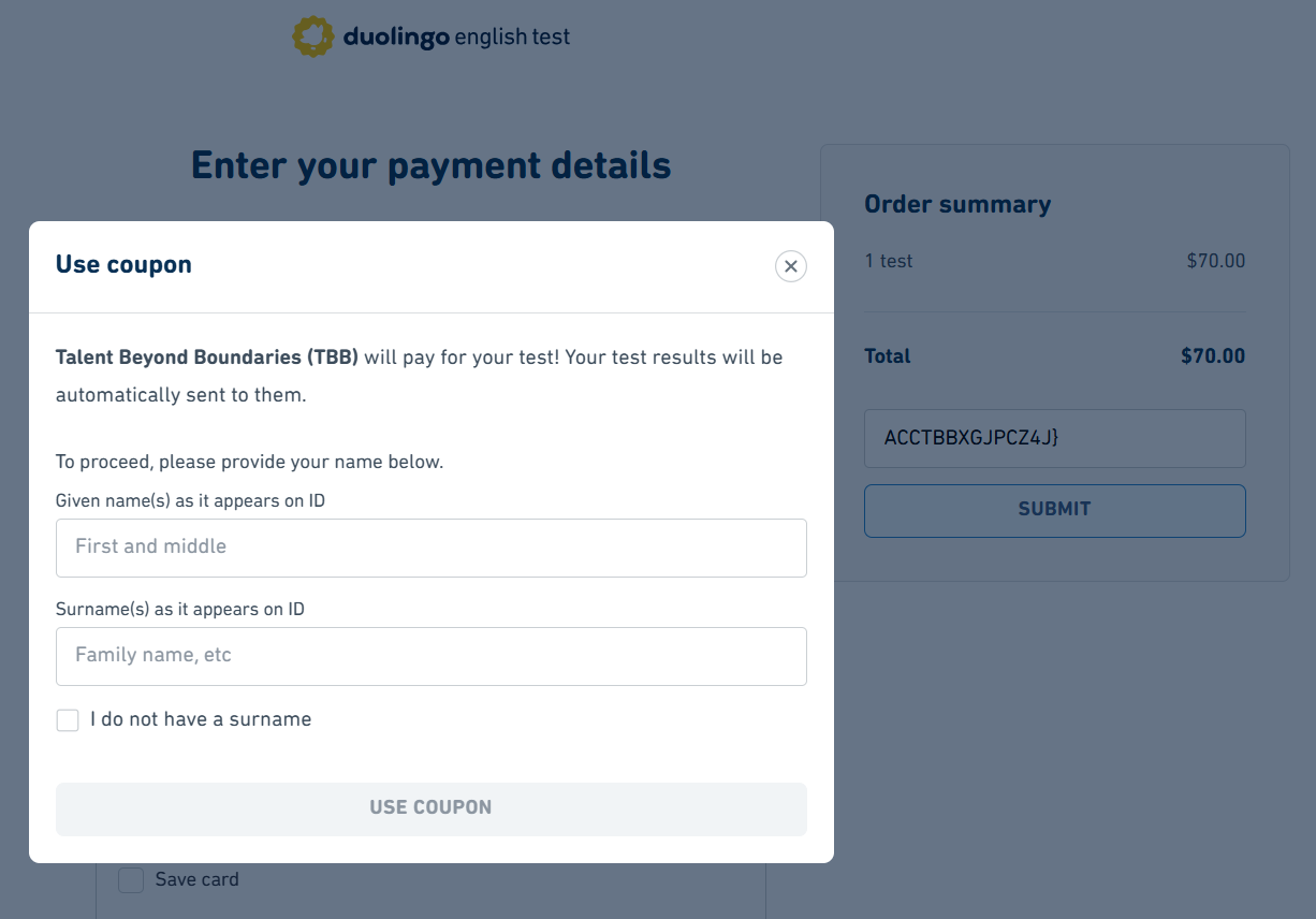 Duolingo page to claim token