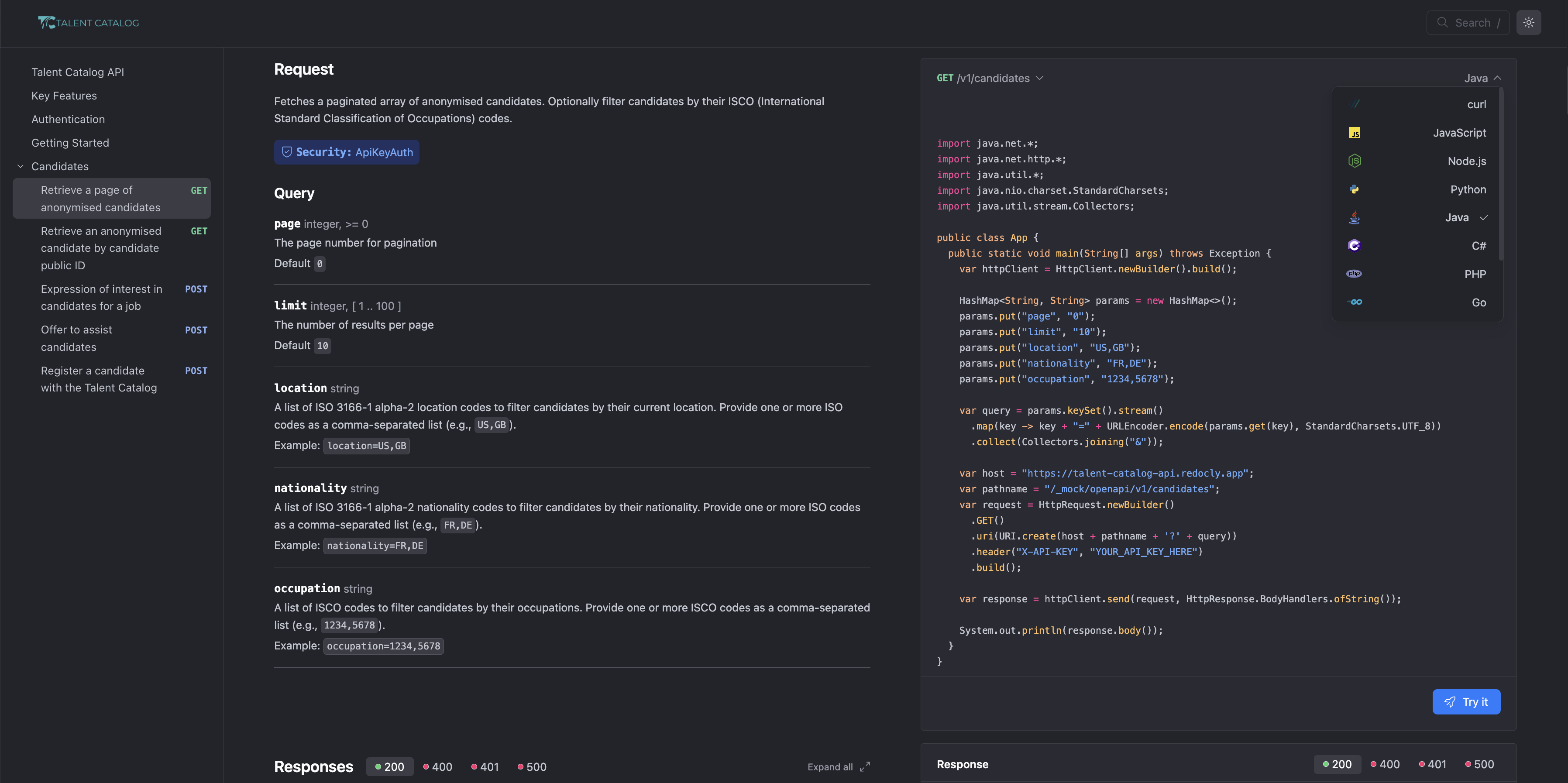 TC API Interactive Documentation