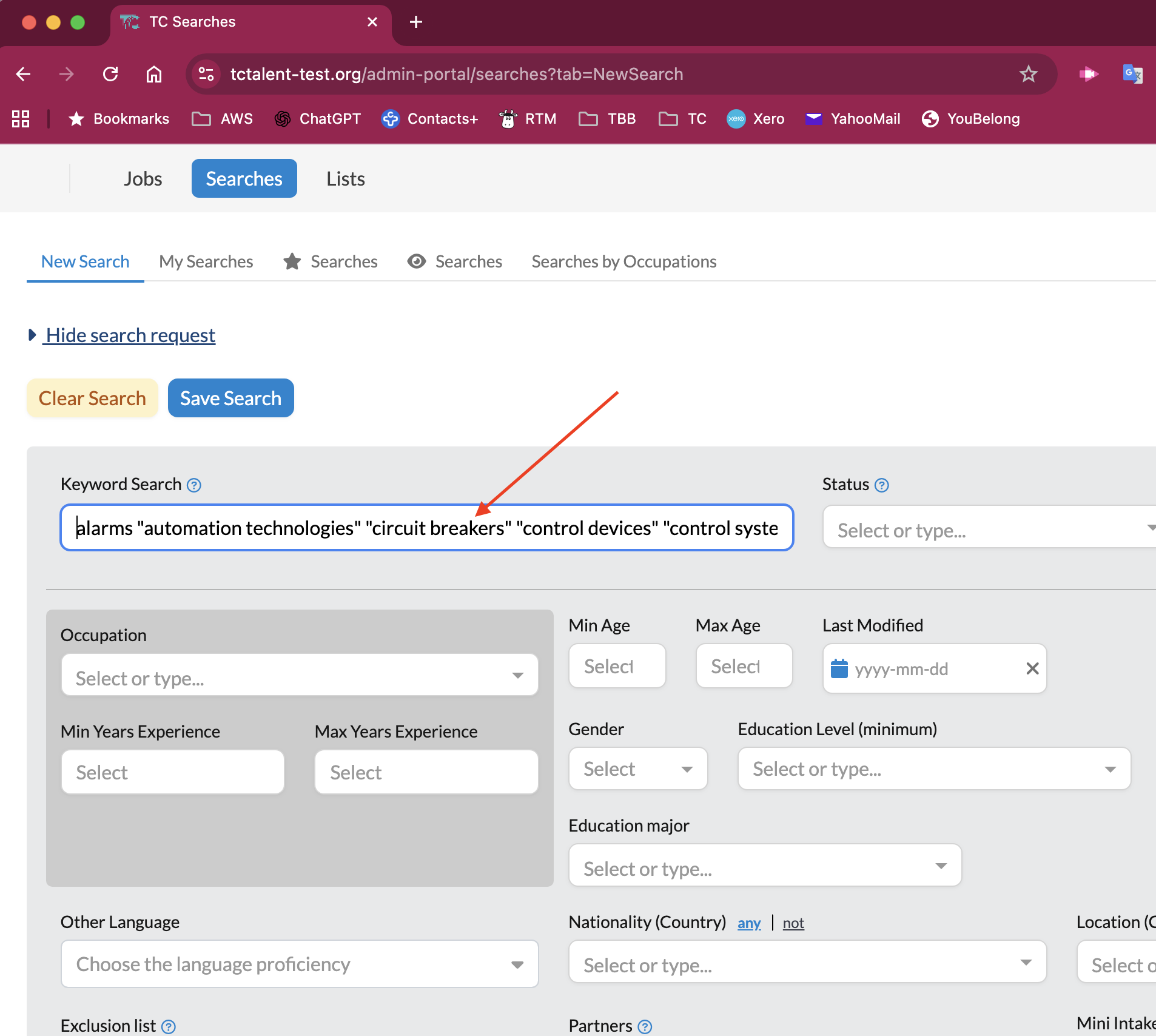New search with extracted skills