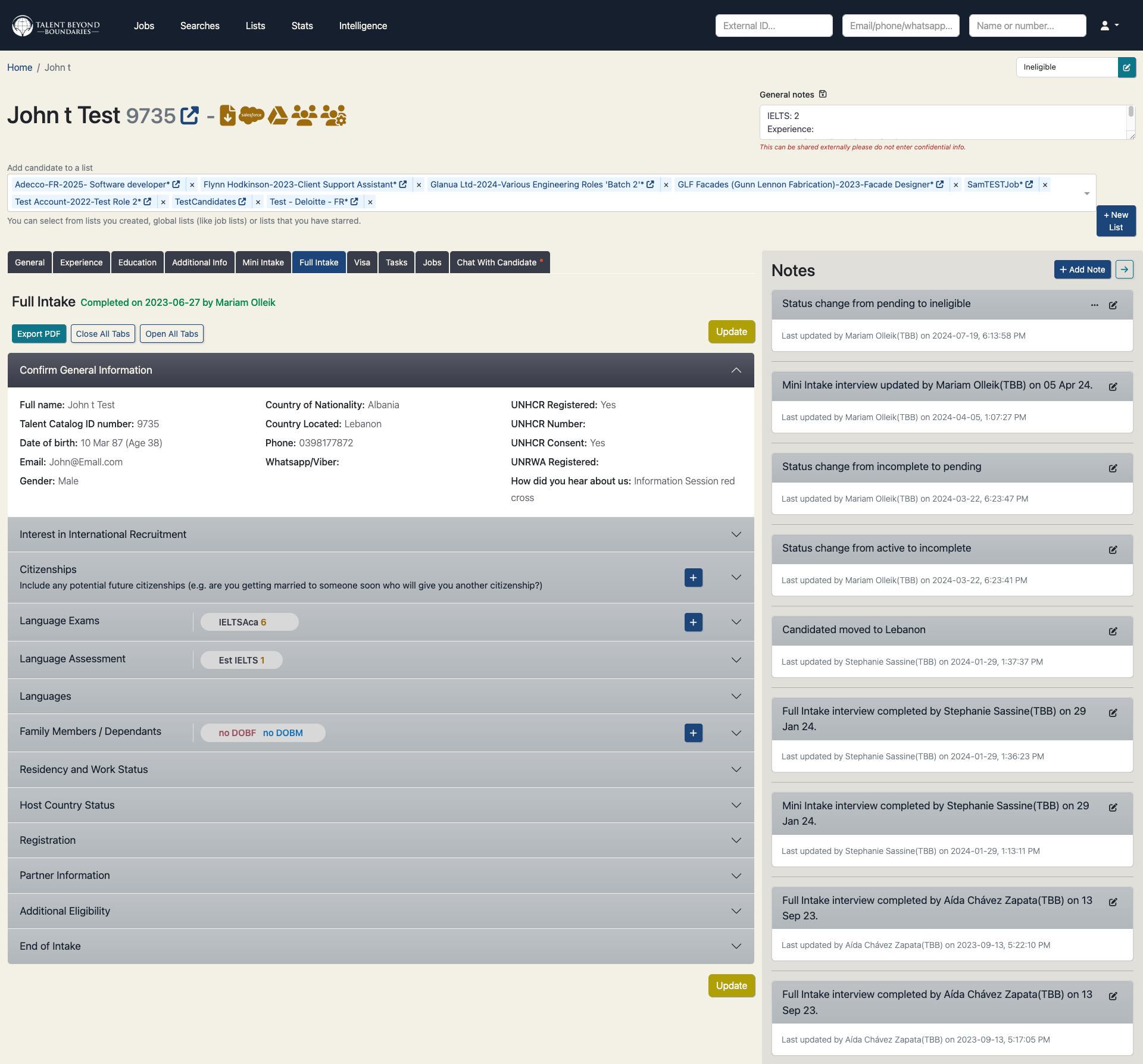 UI Candidate Profile Before 