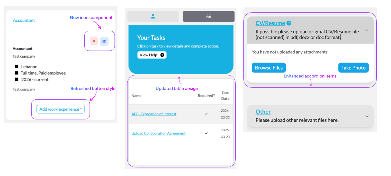 Candidate Portal new components