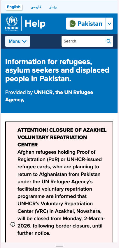 UNHCR Help Site Pakistan