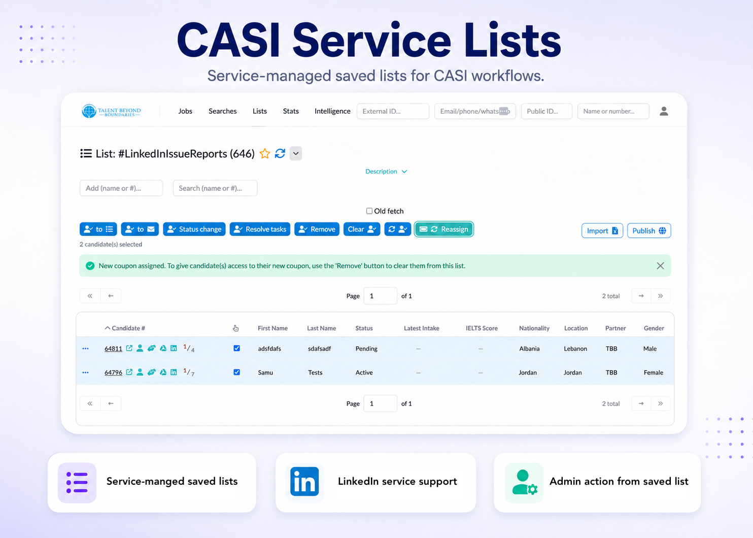 CASI service lists