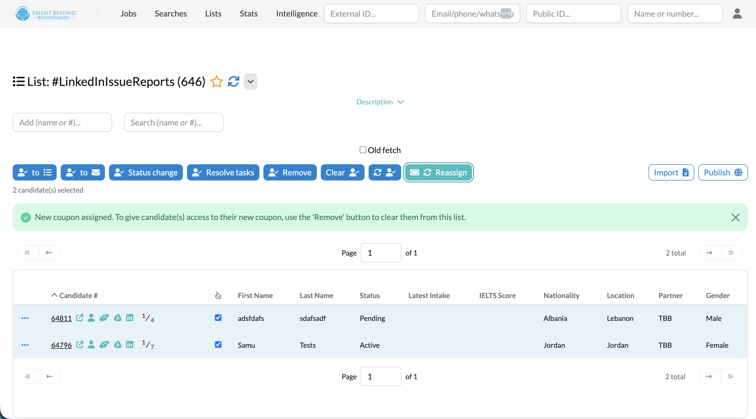 CASI service lists