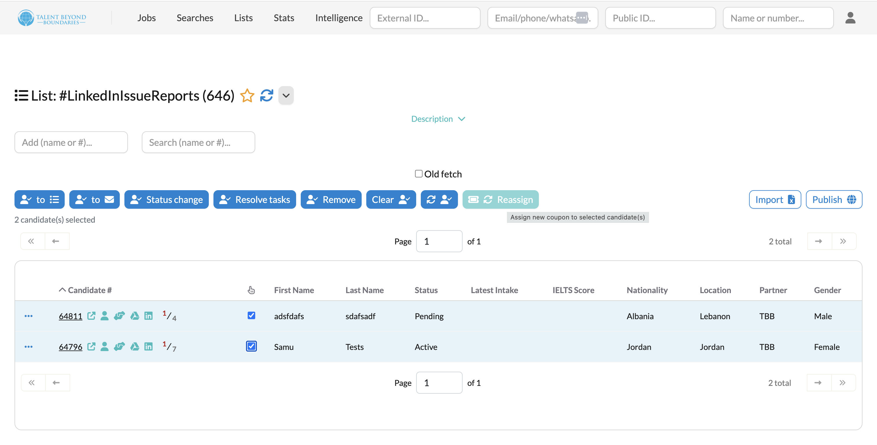 CASI service lists