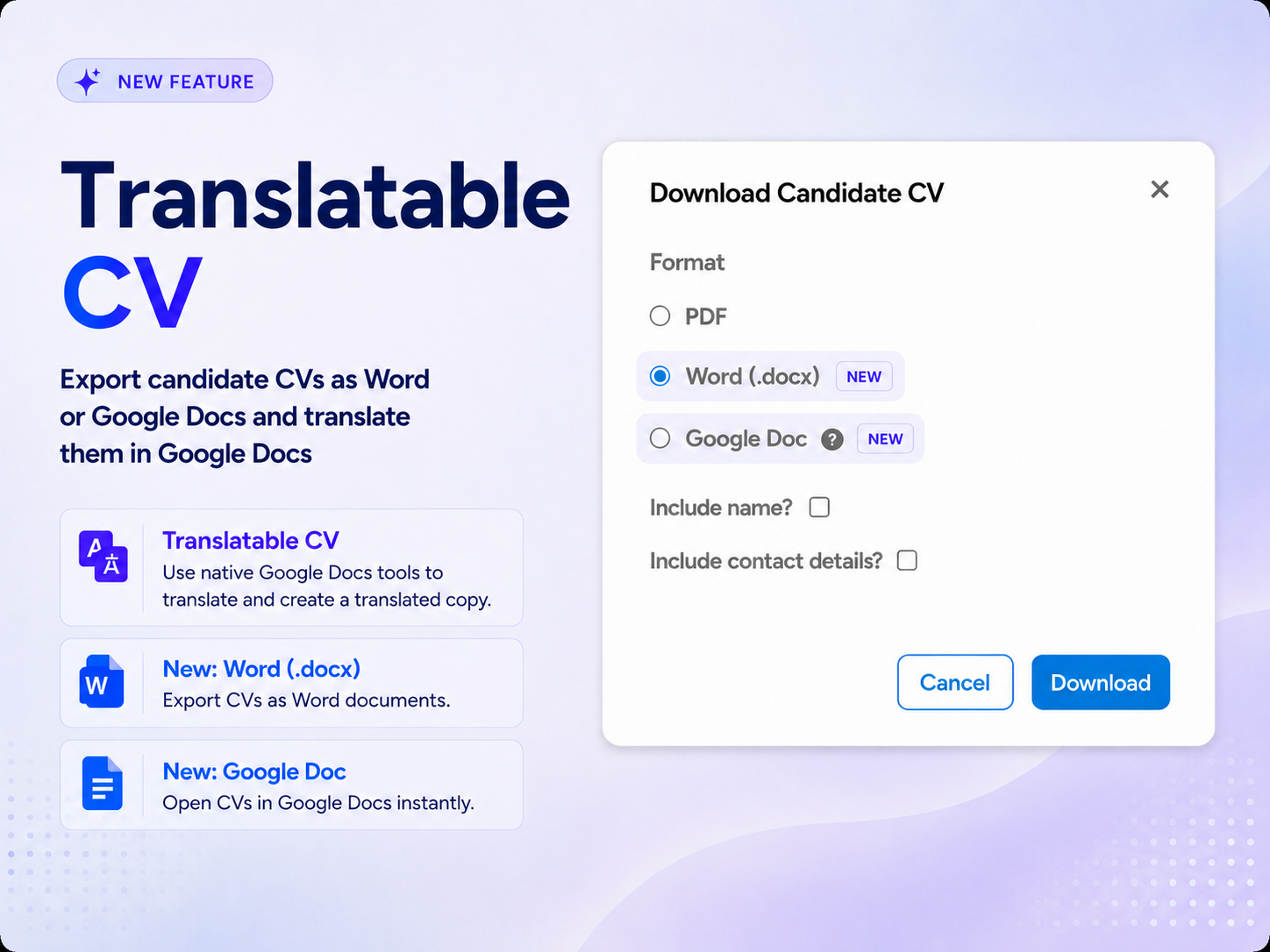 CV export options