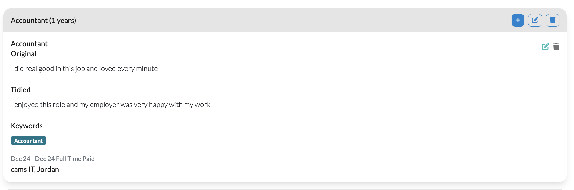 Job Experience Text Preservation