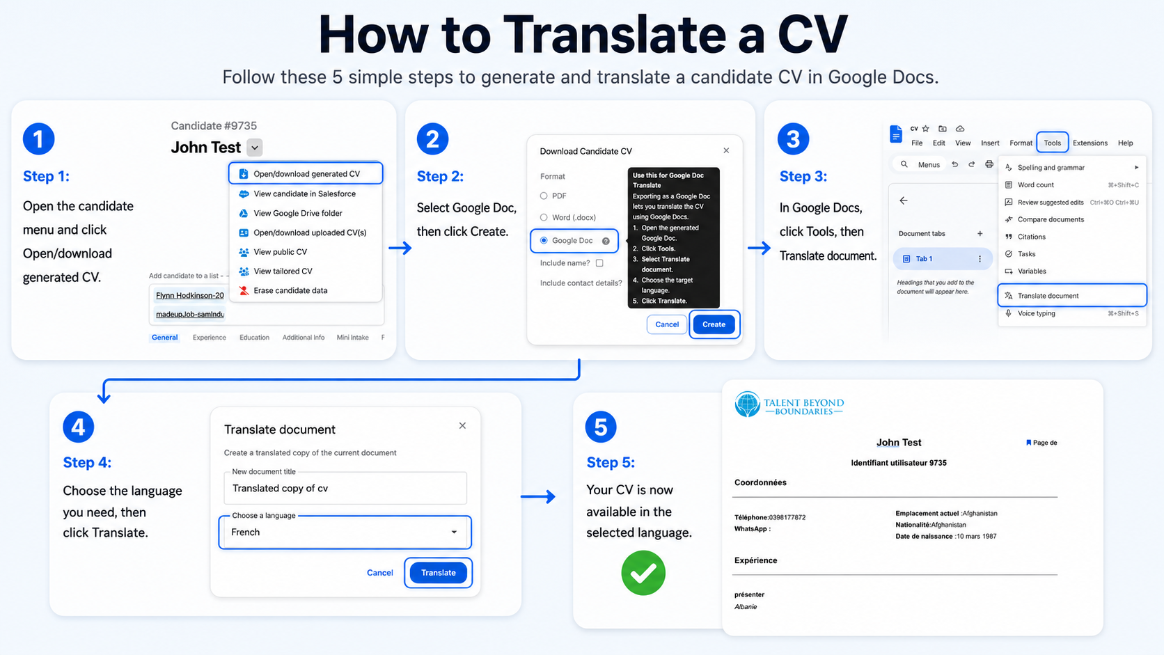 Generated CV export options