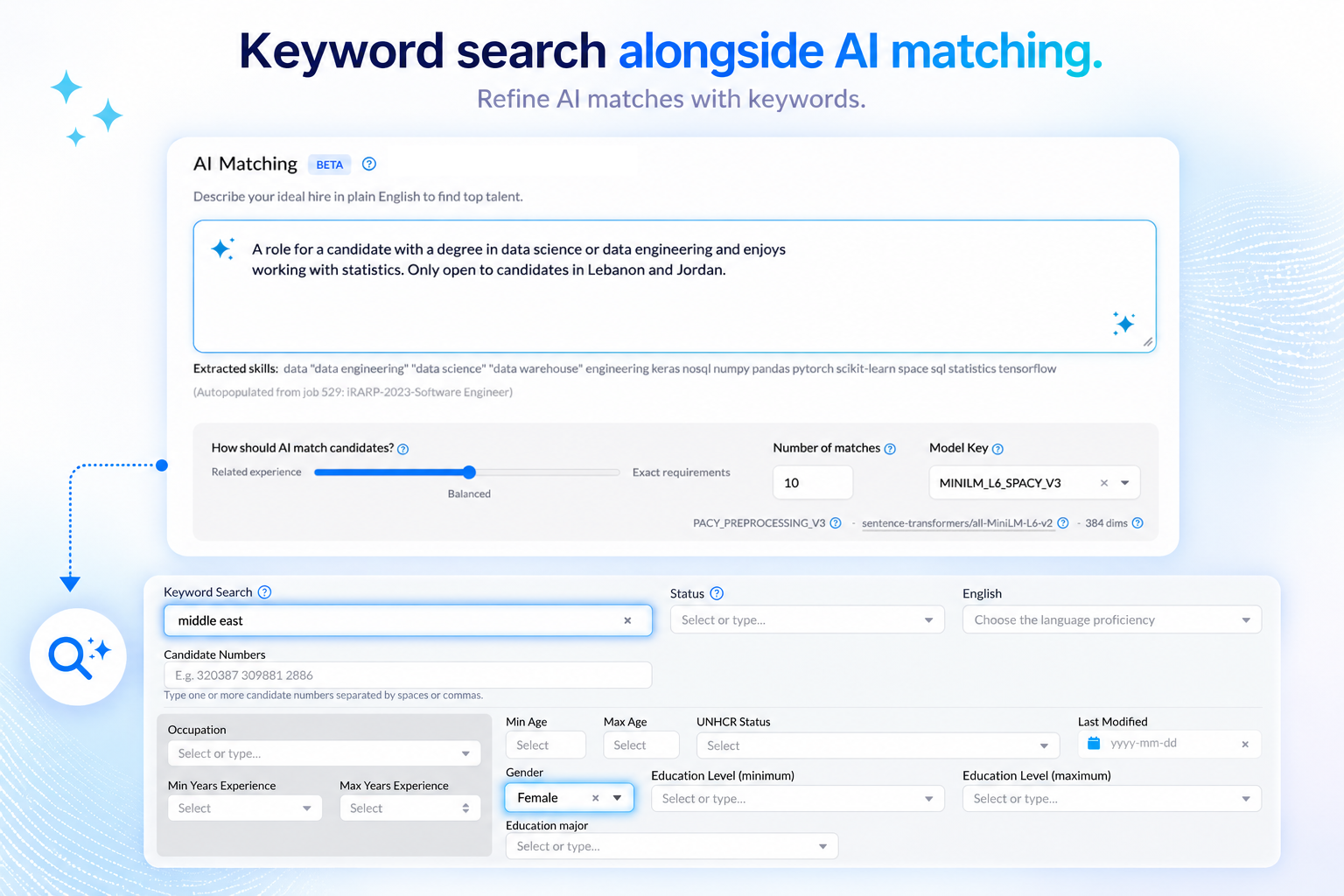 Keyword search alongside AI matching